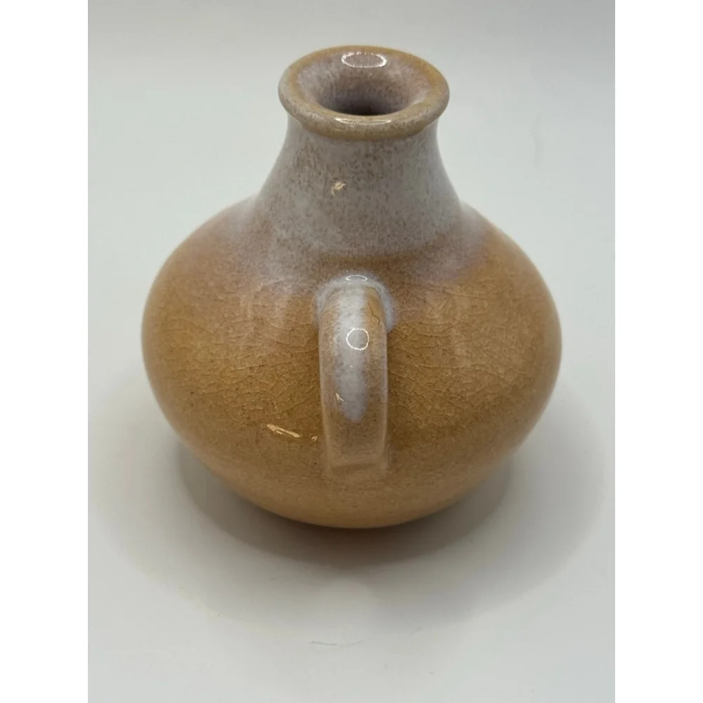 Japanese Studio Pottery Mini Vase Double Handle Stoneware Signed Bud Vase
